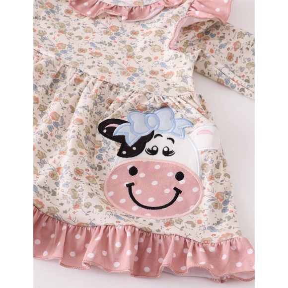 Pink Floral Cow Ruffle Set - Picture 2 of 4